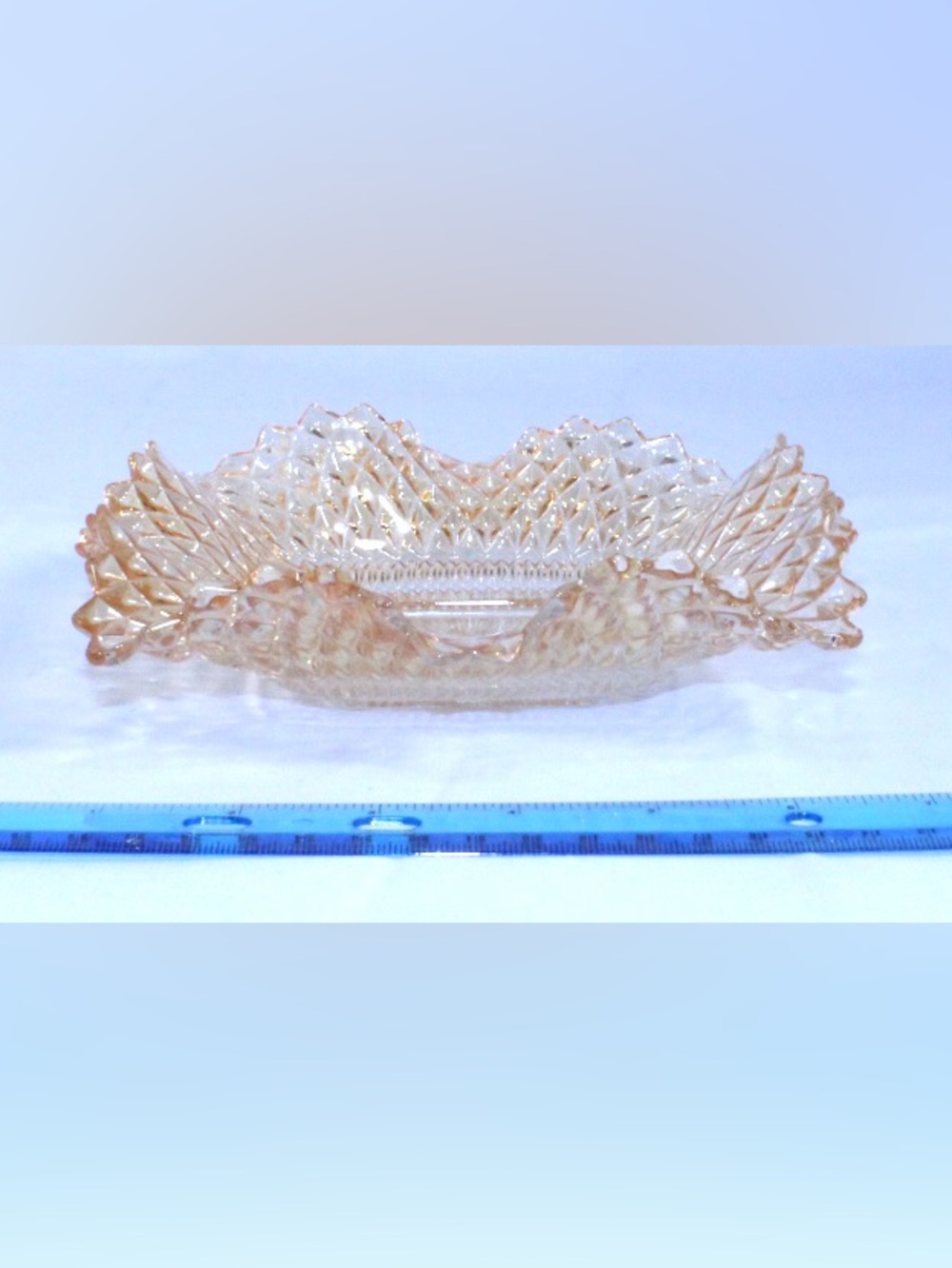 Vintage Peach Lustre Diamond Point pattern Indiana Glass Company